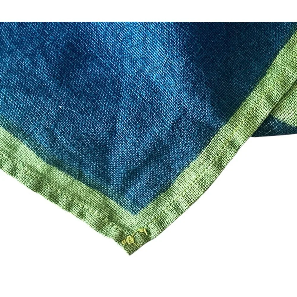 Blue & Green Circular Mandala Tablecloth 64.5x49.5 MCM Linen Event Dinner Party